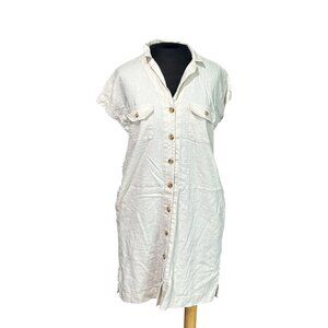 Old Navy Womens Button-Up Linen Blend Shirt Dress S Short Sleeve Off-White